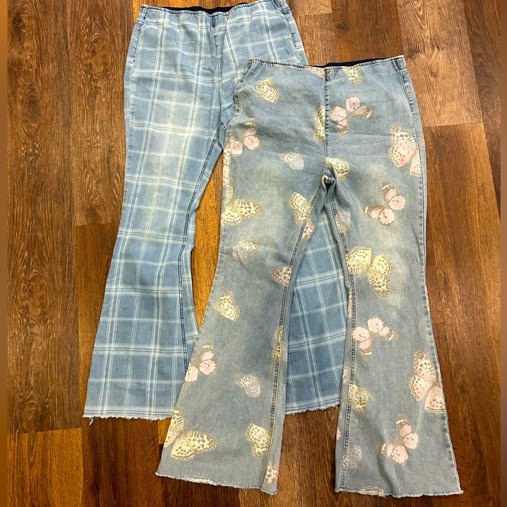 No Boundaries 15-17 Juniors Stretch Flare Jeans 2 Pair Lot High Waist Jeggings